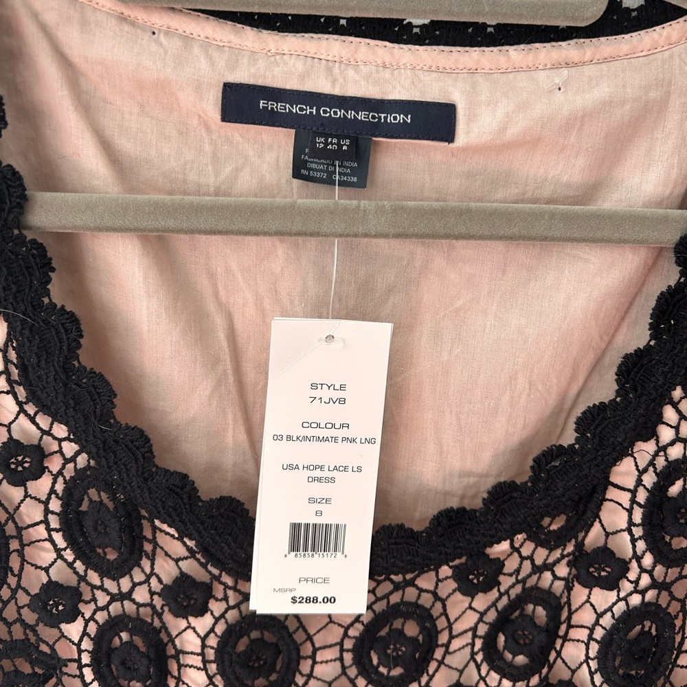 NWT FRENCH CONNECTION Black Lace Circle Pattern Mini Dress w/Full Pink Lining - Picture 10 of 12